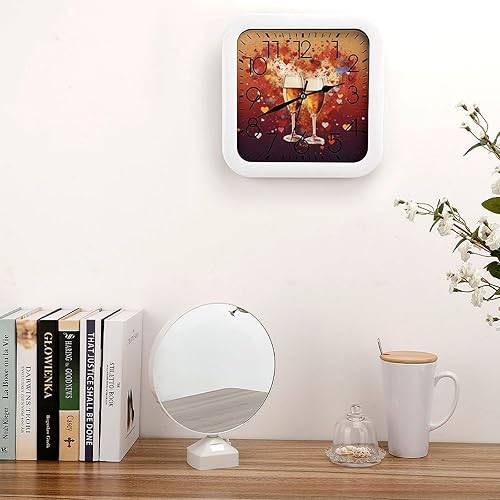Miniatura 4 de Reloj de pared cuadrado moderno de 10 pulgadas, colorido estampado de corazón champán, reloj de pared de pared funciona con pilas, silencioso sin