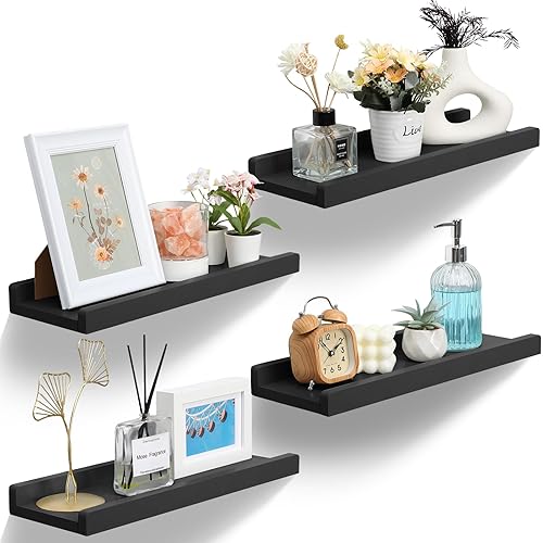Barydat Juego de 4 estantes flotantes montados en la pared de 17 pulgadas, estantes de pared de madera rústicos largos para almacenamiento de