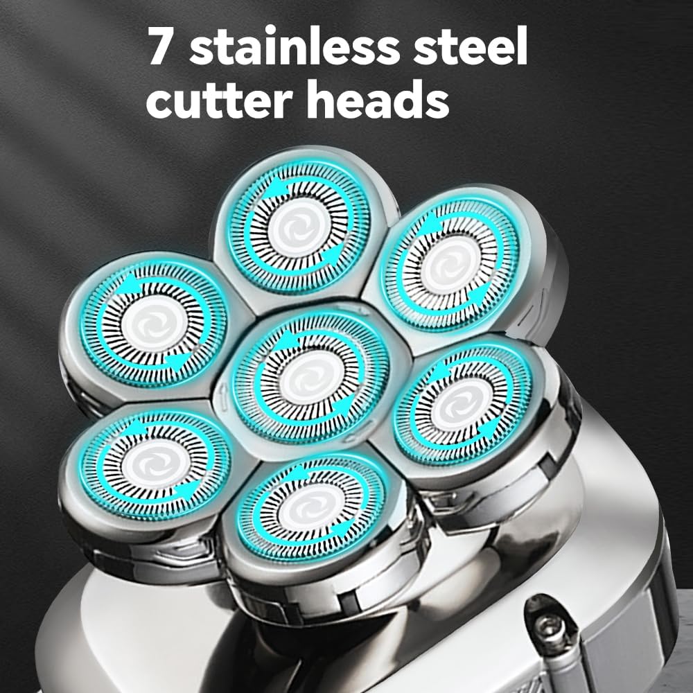 3-in-1 Electric 7D Head Shavers for Bald Men, Dry & Wet Bald Head Shaver, Electric Razor for Men Face, Men‘s Rotary Shaver, Waterproof Grooming Kit, Cordless USB Rechargeable, LED Display