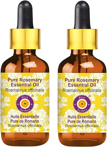 Deve Herbes - Aceite esencial de romero puro (Rosmarinus officinalis) con cuentagotas de vidrio destilado al vapor (paquete de dos) 3.4 fl oz x 2