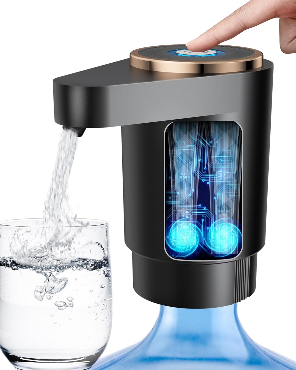 LADFAR Portable Electric Water Bottle Pump for 5 Gallon Bottles - USB Rechargeable, One-Button Dispenser, Hygienic for Home Office Camping, Black