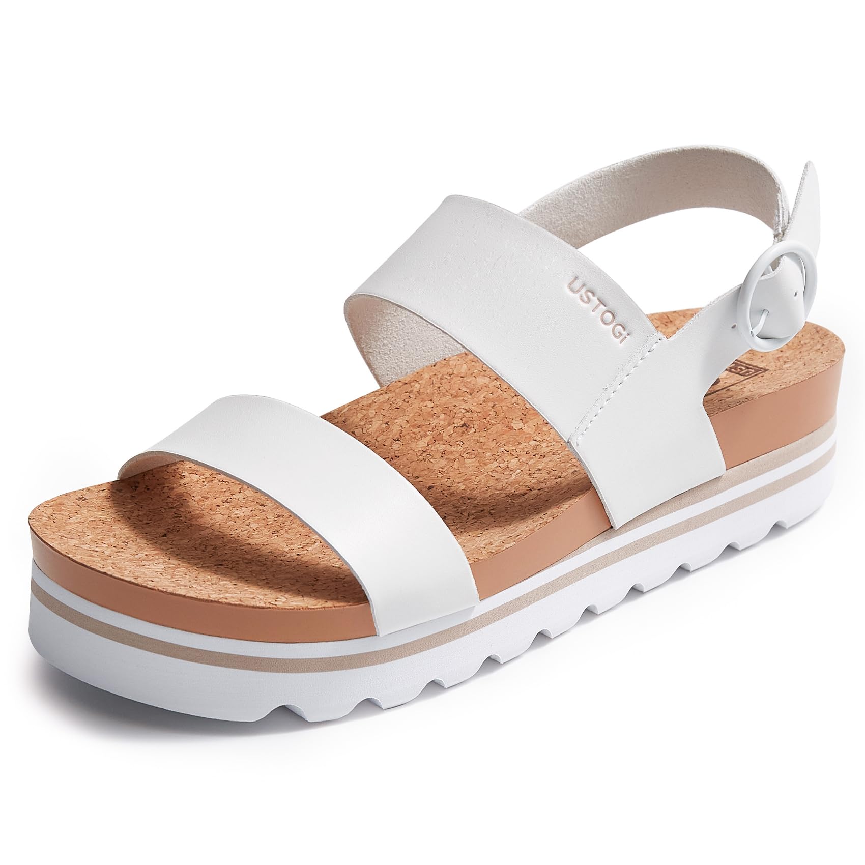 Ustogi Women's Platform Sandals Arch Support Beach Slides for Woman Orthotic Summer Causal Cork Footbed Adjustable Buckle Elastic Band Cushion Cute Flatform sandalias de mujer