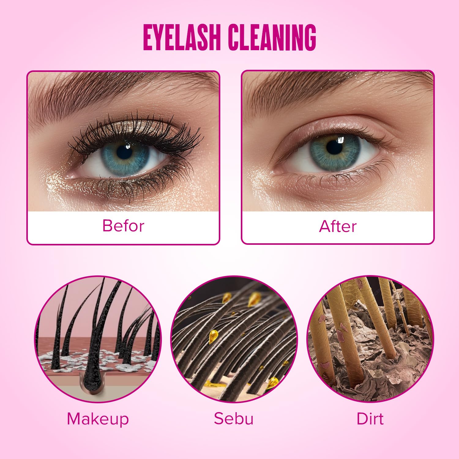 STACY LASH Kit di shampoo per ciglia da 50 ml, detergente schiumogeno con bobine di ciglia e flacone per risciacquo, tampone detergente e pennello per extension di ciglia, ciuffetti e ciglia naturali