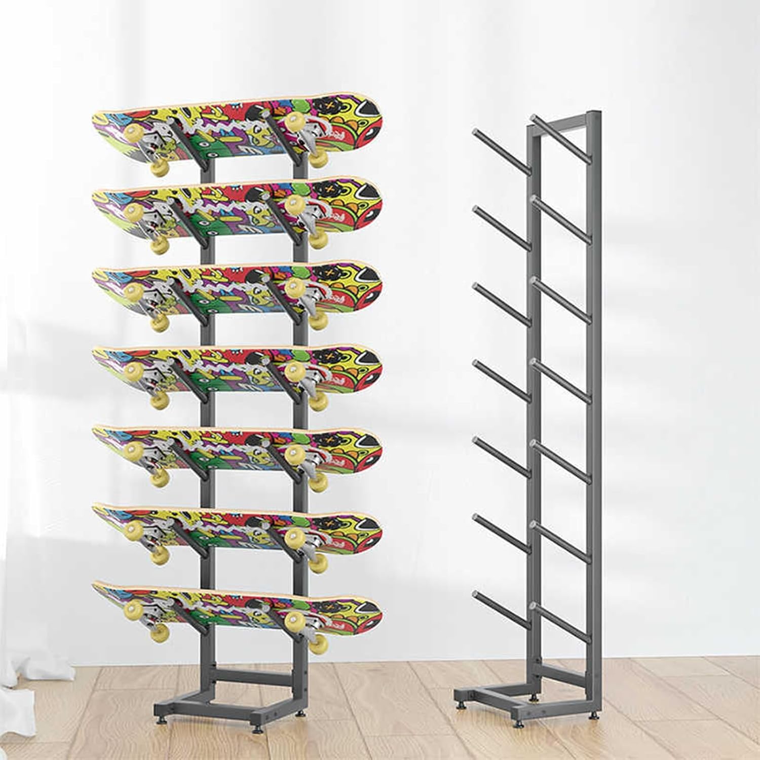 Snowboard Storage Rack, 5/7-Tiers Freestanding Water Ski Rack - Ski Storage Rack Freestanding Water Ski Rack Metal Snowboard Storage Rack for Skis, Skateboards, Scooter(7 Tie