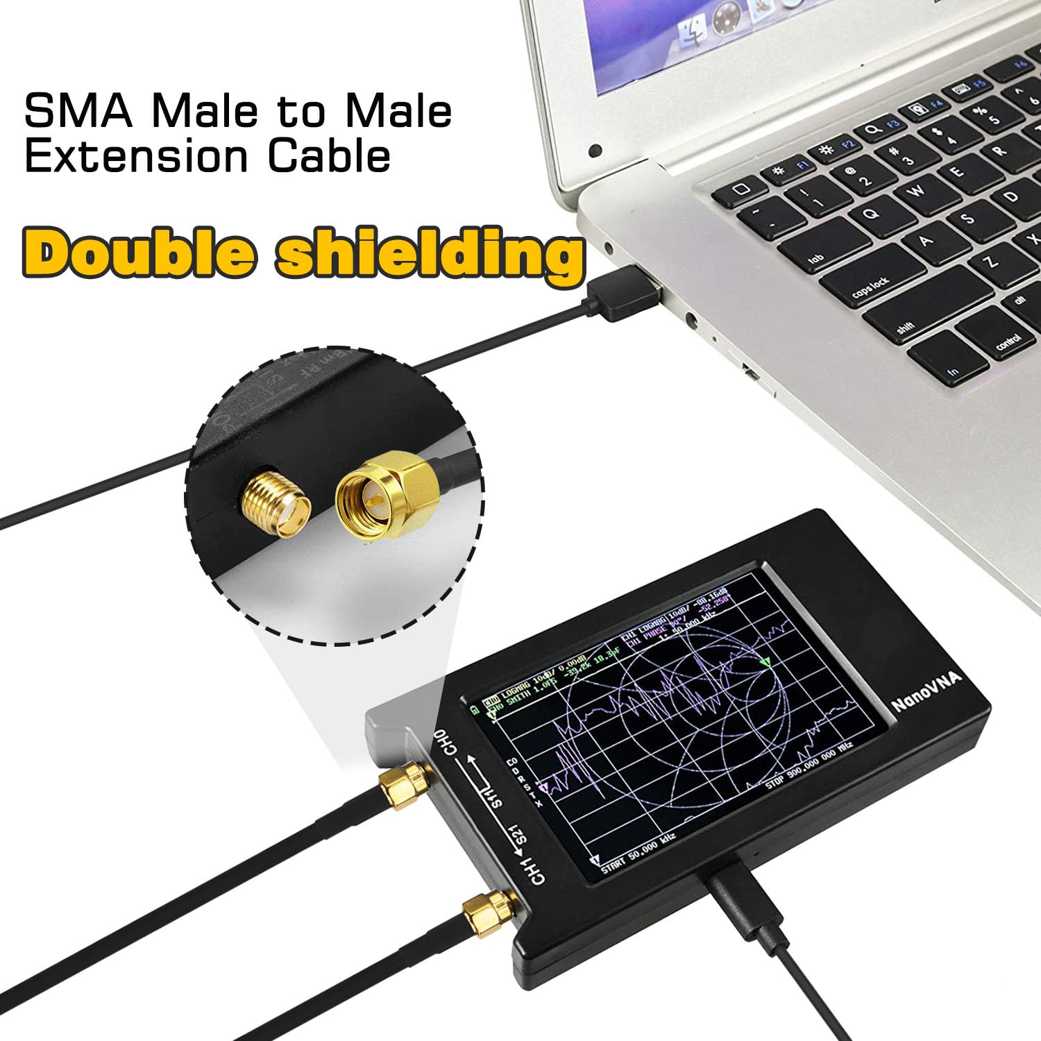 Câble coaxial RG58 30,5 m SMA mâle vers SMA mâle, adaptateur SMA mâle, extension de câble d'antenne, 50 ohm coaxial à faible perte pour récepteur GPS LAN RTL SDR Dongle ADS-B