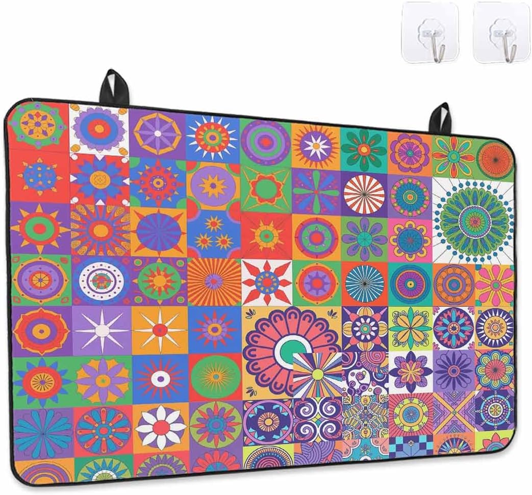 Stove Top Cover Ethnic Tribal Style Stove Cover for Electric Stove Top Geometric Mantoro Vintage Floral Purple Glass Cooktop Covers Anti-Slip Mat Heat Resistant Countertop Protector 28.5"x20.5"