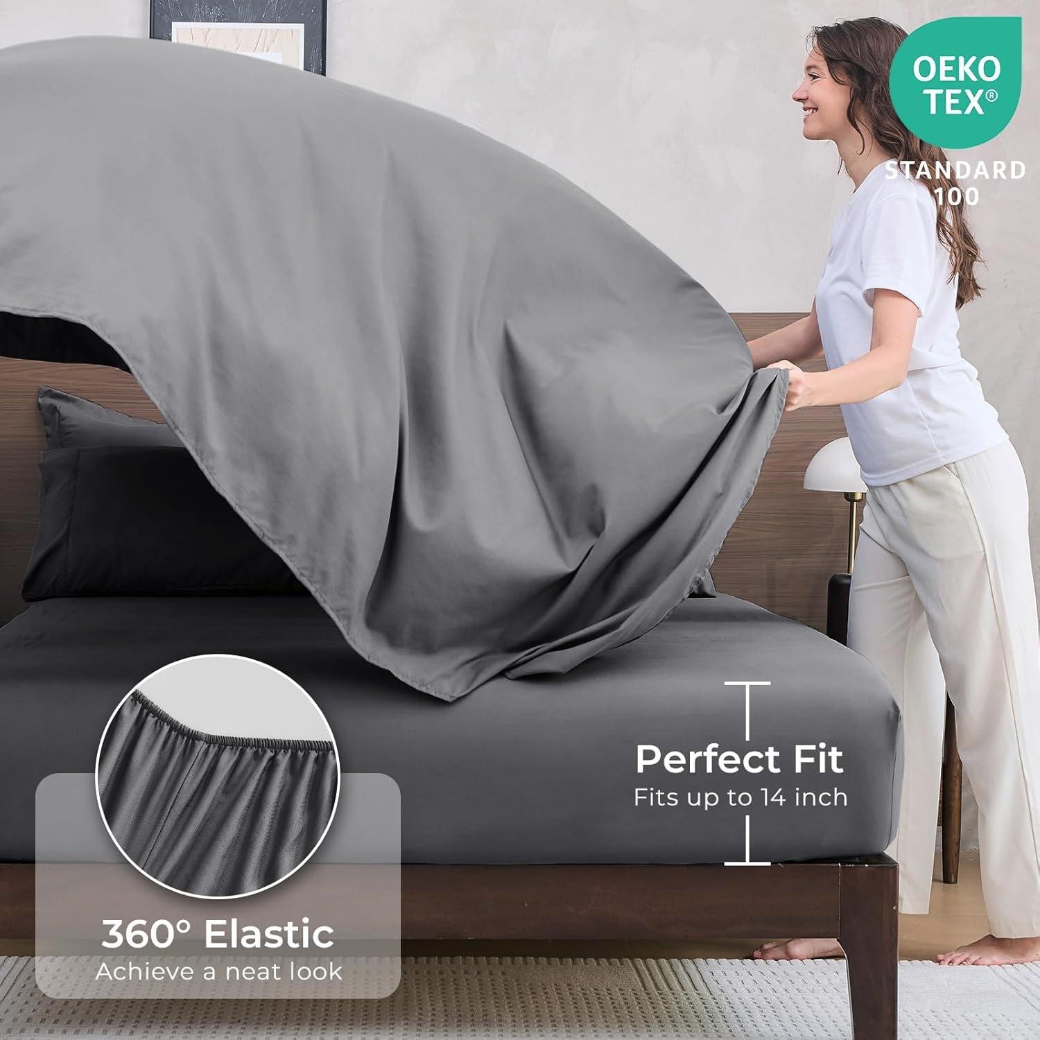 HEVUMYI Oversized Queen Comforter Set Dark Grey - 7-Piece All Season Bed in a Bag Oversized Queen, Soft Bedding Set with Comforter, Flat Sheet, Deep Pocket Fitted Sheet, Pillowcases, Pillow Shams - Image 5