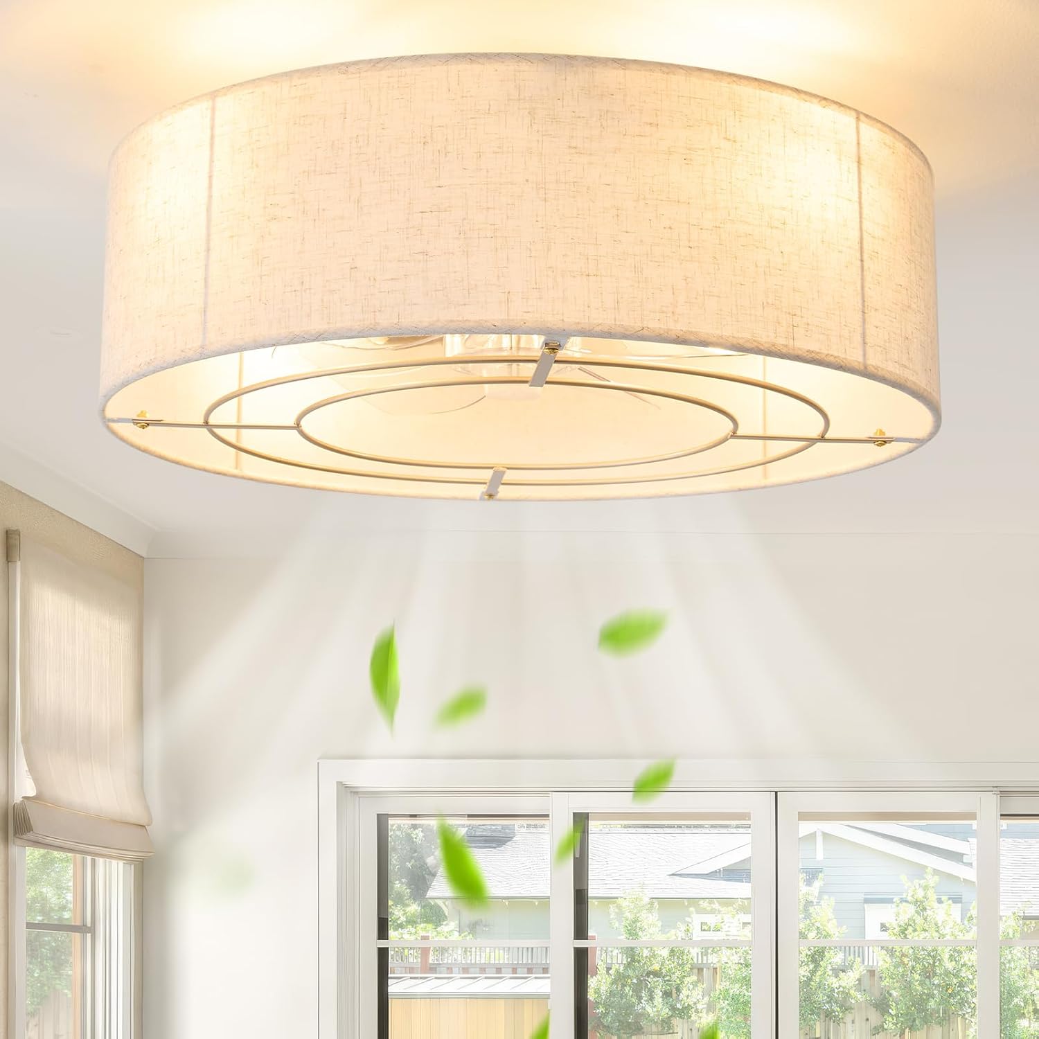 20" Boho Ceiling Fans with Lights and Remote, Bohemian Caged Ceiling Fan with Light, Enclosed Fabric 6 Speeds for Bedroom, Living Room, Nursery