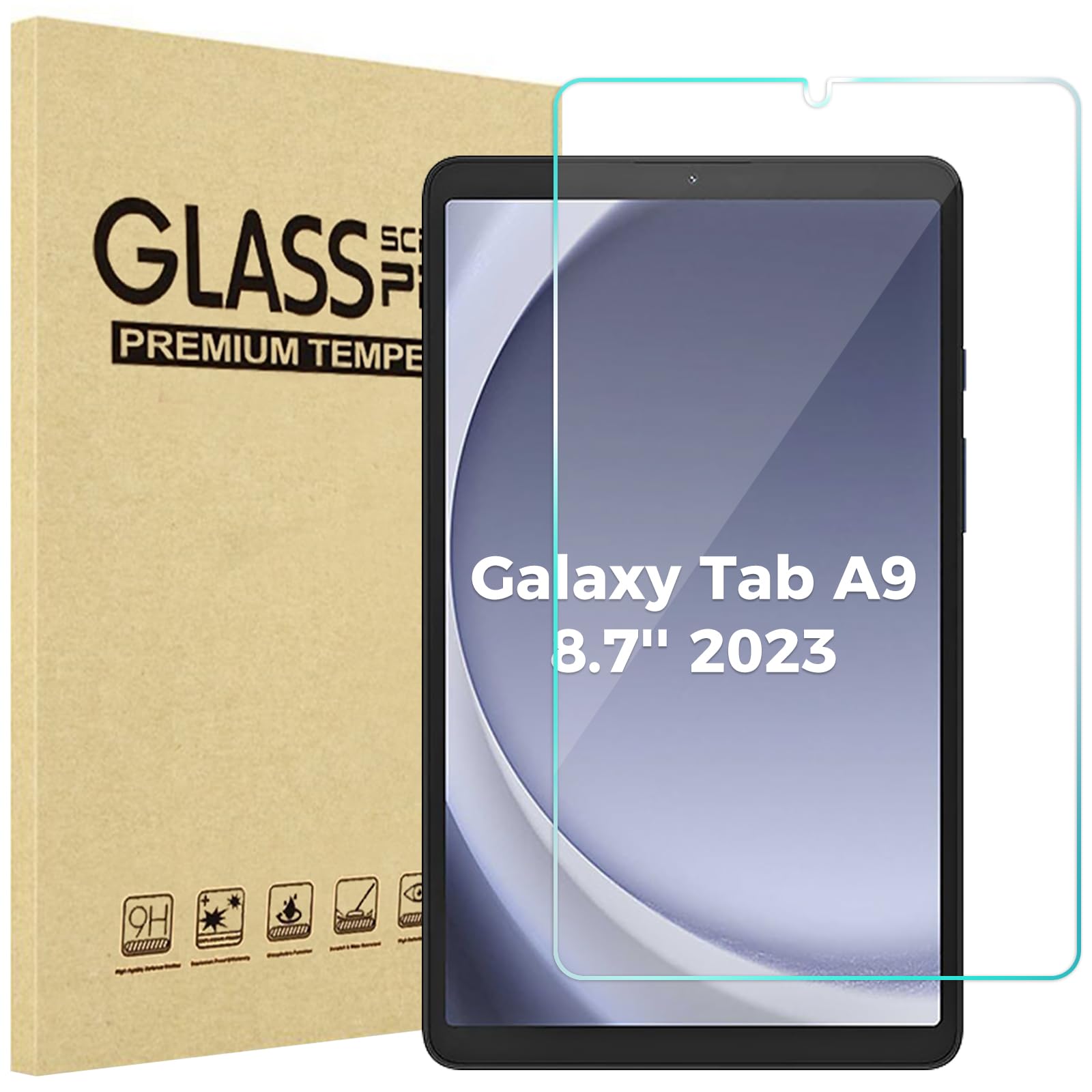 ProCase 1 Pack Screen Protector for Galaxy Tab A9 8.7 Inch 2023, 9H Hardness Tempered Glass HD Clear Screen Film Guard for 8.7" Galaxy Tab A9 Tablet SM-X110/X115/X117