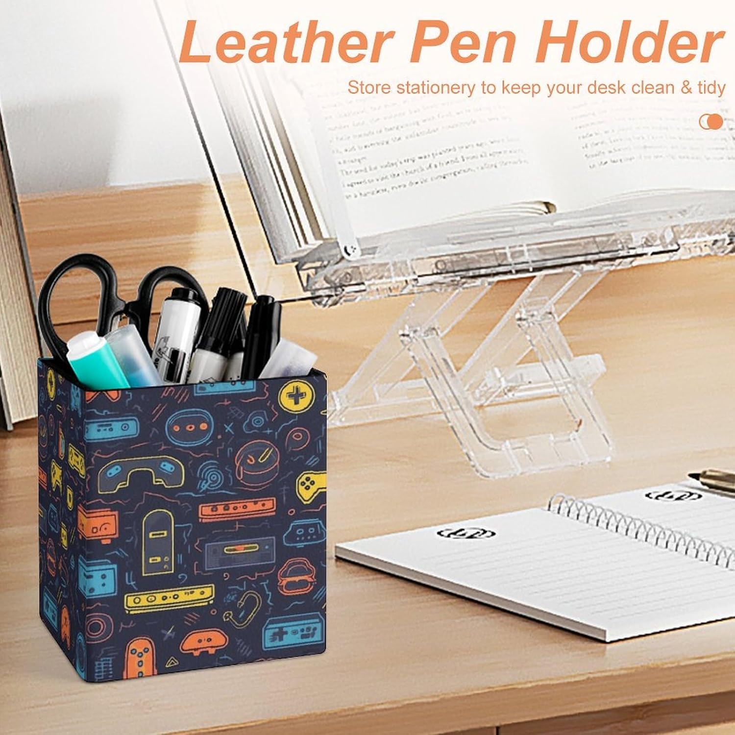 Game Video Gaming Pattern Pen Holder PU Pencil Cup Women Makeup Brush Holder Office Desk Organizer Accessories for Home Office image 4