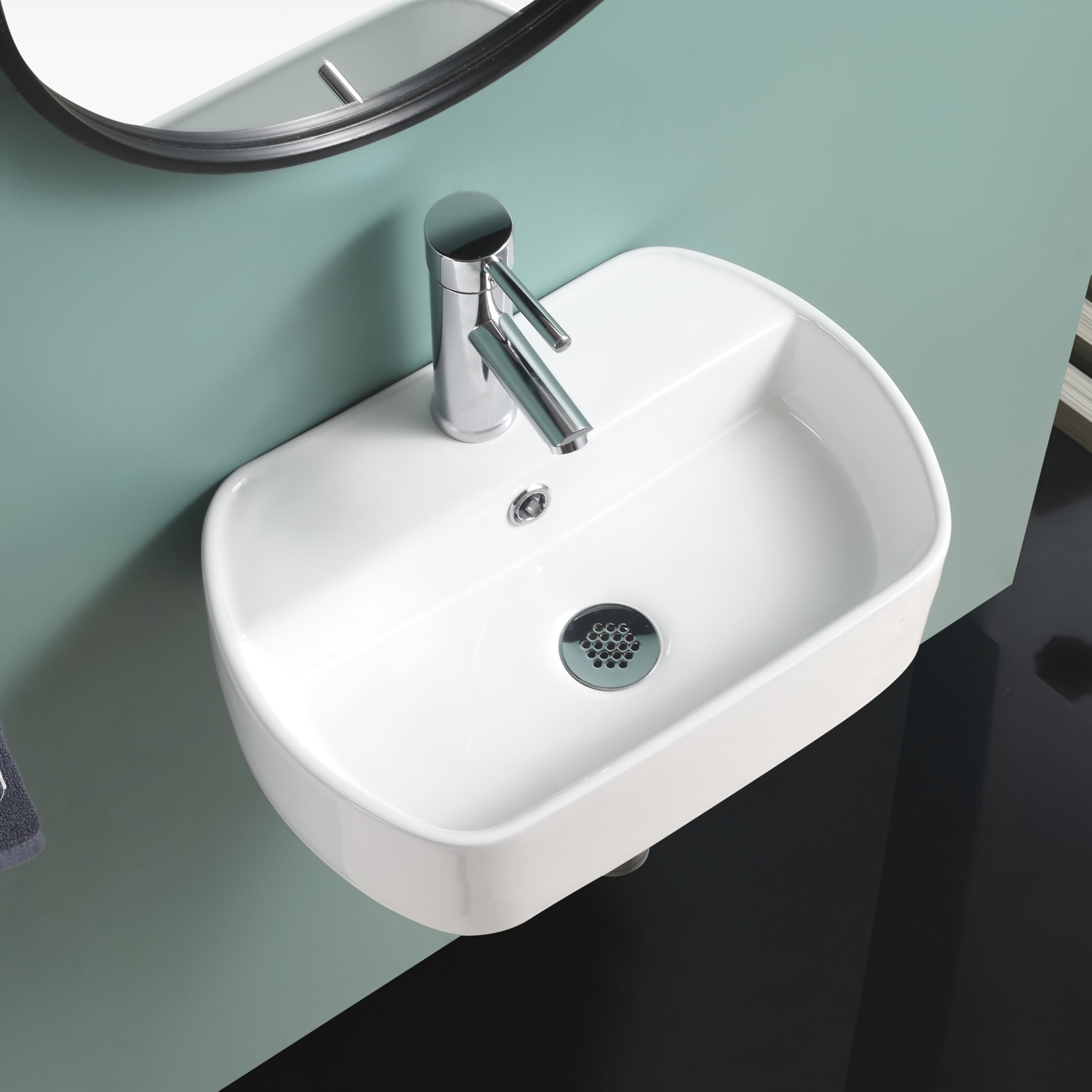 Home Supplies Counter Top Space Saving Ceramic Bathroom Sink Basin, White Elegant Wall Mounted Generous Bathroom Sink Cabinet Corner Sink Cloakroom Vanity Unit 135mmX460X330mm(HxWxD)