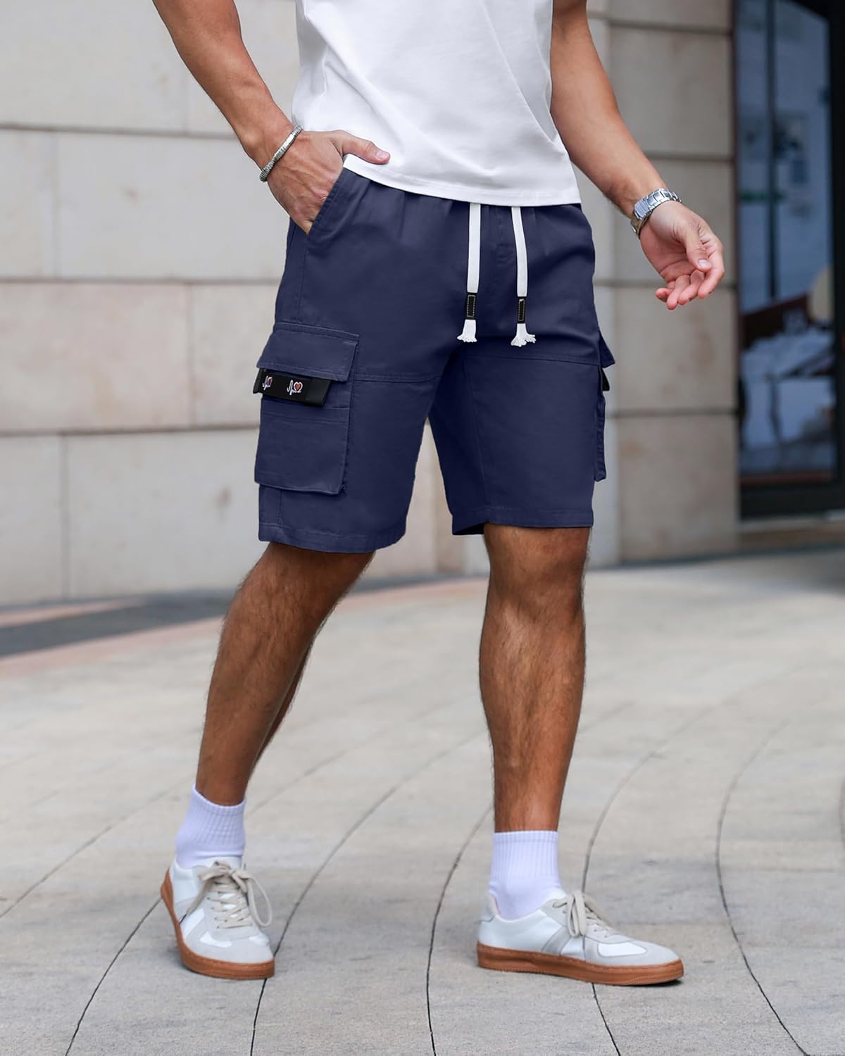 APTRO Men's Cargo Shorts Elastic Waistband Drawstring Summer Casual Cotton Big & Tall Relaxed Fit Work Shorts - Image 4