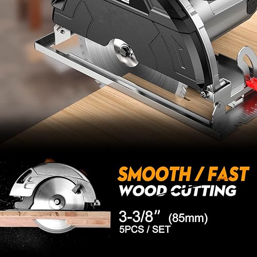Miniatura 4 de 5 hojas de sierra circular TCT de 3-38 pulgadas con punta de carburo 24T para corte de madera y plástico con eje de 1932 pulgadas (0.591 in) Juego