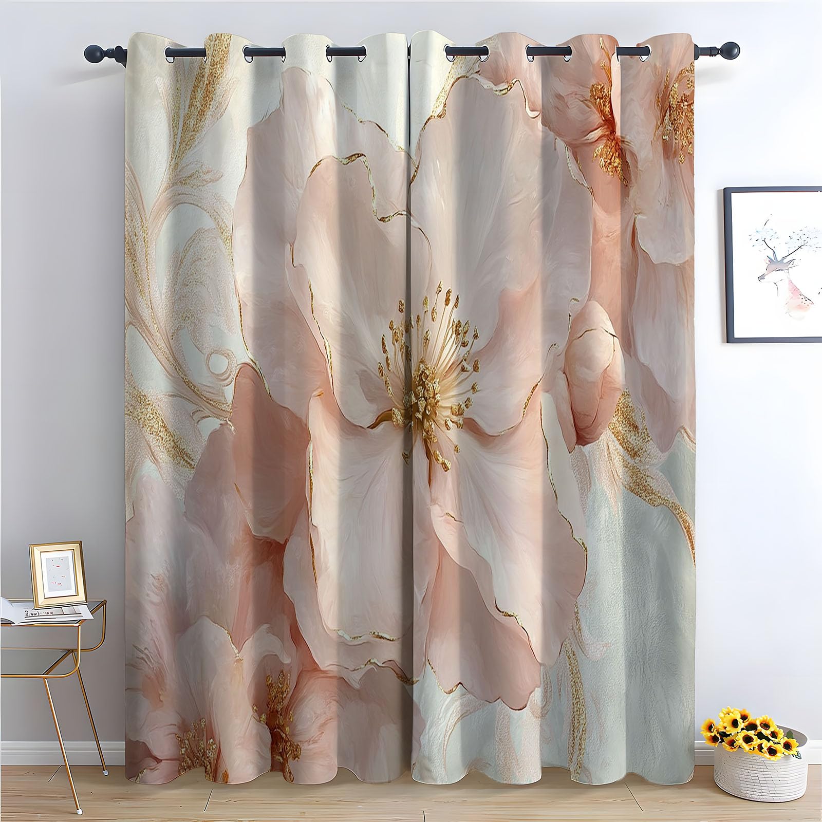 WIKEO Curtains for Living Room Retro Beautiful Flowers Blackout Grommet Drapes Printed Pattern Floral Window Curtain Panels for Bedroom Aesthetic, 2 Panels Set-52 W x 96" L (Pack of 2)