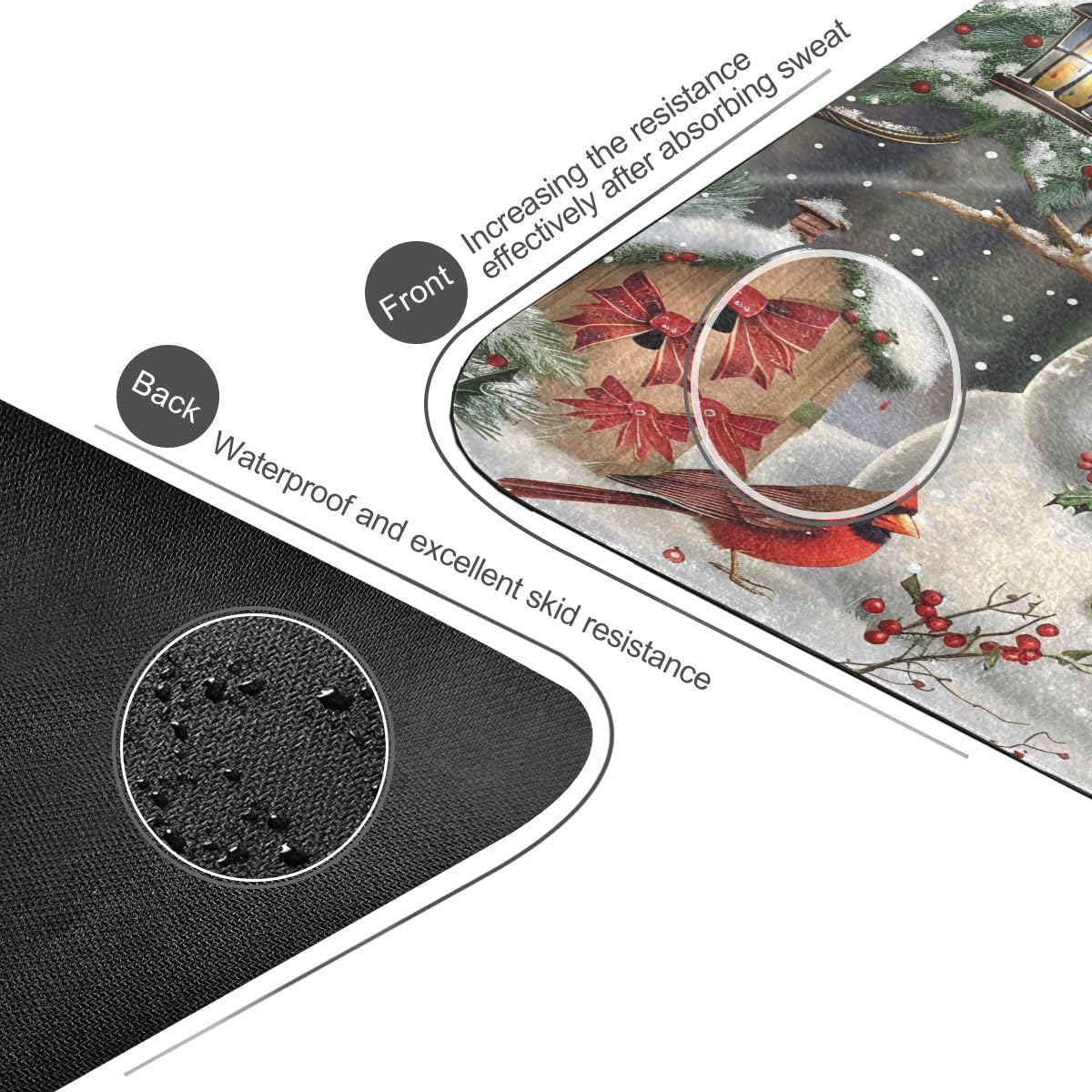 ALAZA Snowman Red Scarf Hat Bird Yoga Mat Non Slip Fitness Exercise Mat, Workout Mat for Yoga, Pilates and Floor Exercises