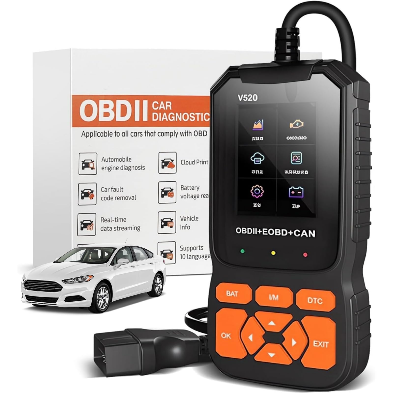 motorpert obd2 diagnosegerät OBD2 Diagnosegerät mit IPS Farbbildschirm, Codeleser für Motorfehler, Auto Auslesegerät mit integrierten 35901 Fehlercodes, Spannungserkennung und -überwachung