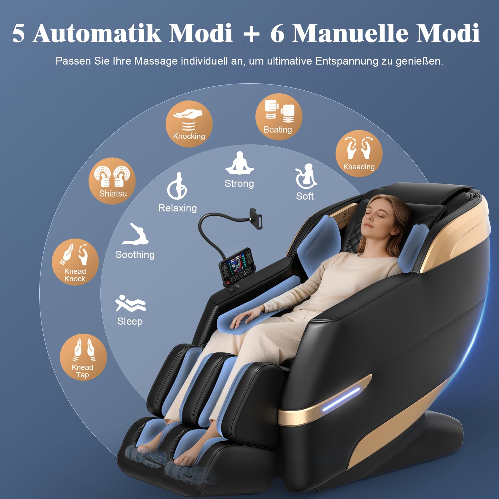 YONISEE 4D SL-Track Massagesessel Ganzkörpermassage mit Bein- und Taillenheizung, 8 Airbags, Fußrollenmassage, KI-Sprachsteuerung, Bluetooth-Lautsprecher, Zero Gravity