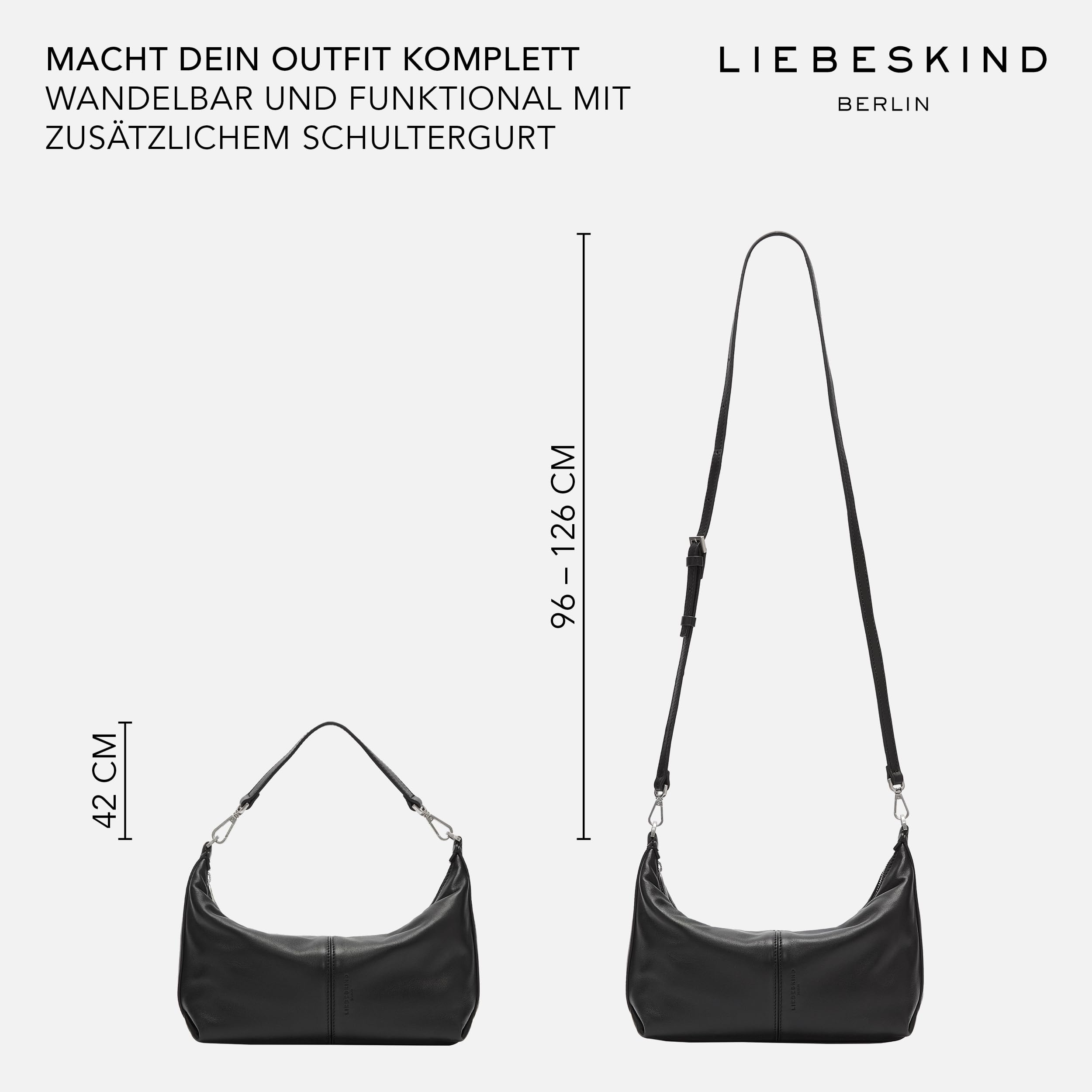 Liebeskind Berlin Damen-Umhängetasche „Paris S“ I Hobo Bag Damen aus Leder mit Schulter- und Crossbody-Riemen I Schultertasche Hauptfach mit Reißverschluss, 2 Innenfächer I Shoulder Bag
