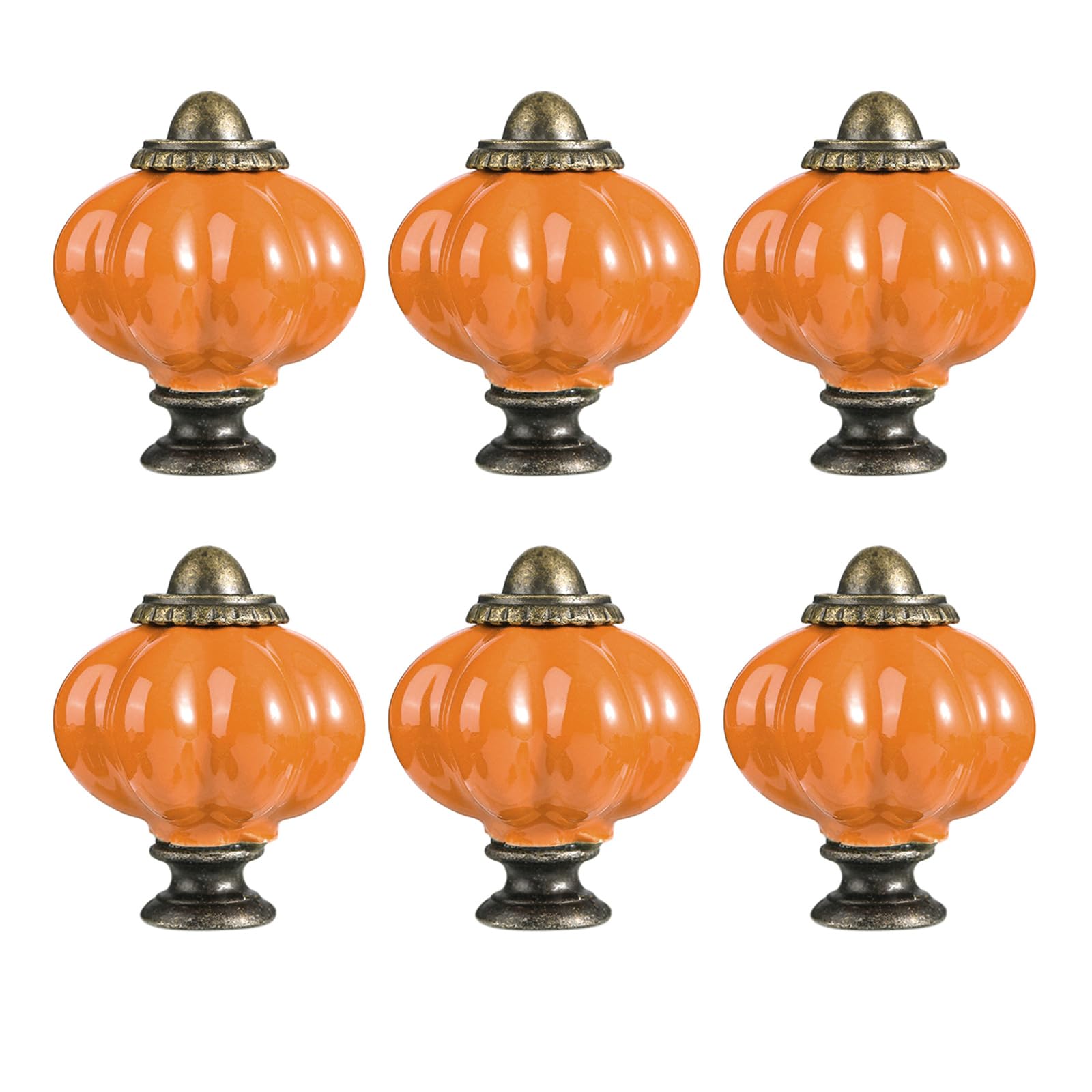 Nvoqilin B 6Pcs Ceramic Pumpkin Cabinet Knobs, Kitchen Drawer Pulls Handles For Wardrobe Cupboard Furniture Hardware Ceramic Pumpkin Cabinet Handle