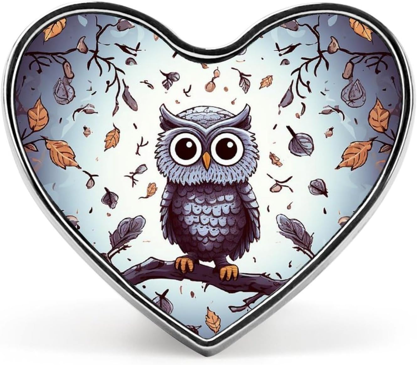 Owl Tree Branches Badges Heart with Button Design, Personalized Picture Pin Brooches, Heart Badge Holders for Decorate Hat Shirt Clothing Bag Accessories