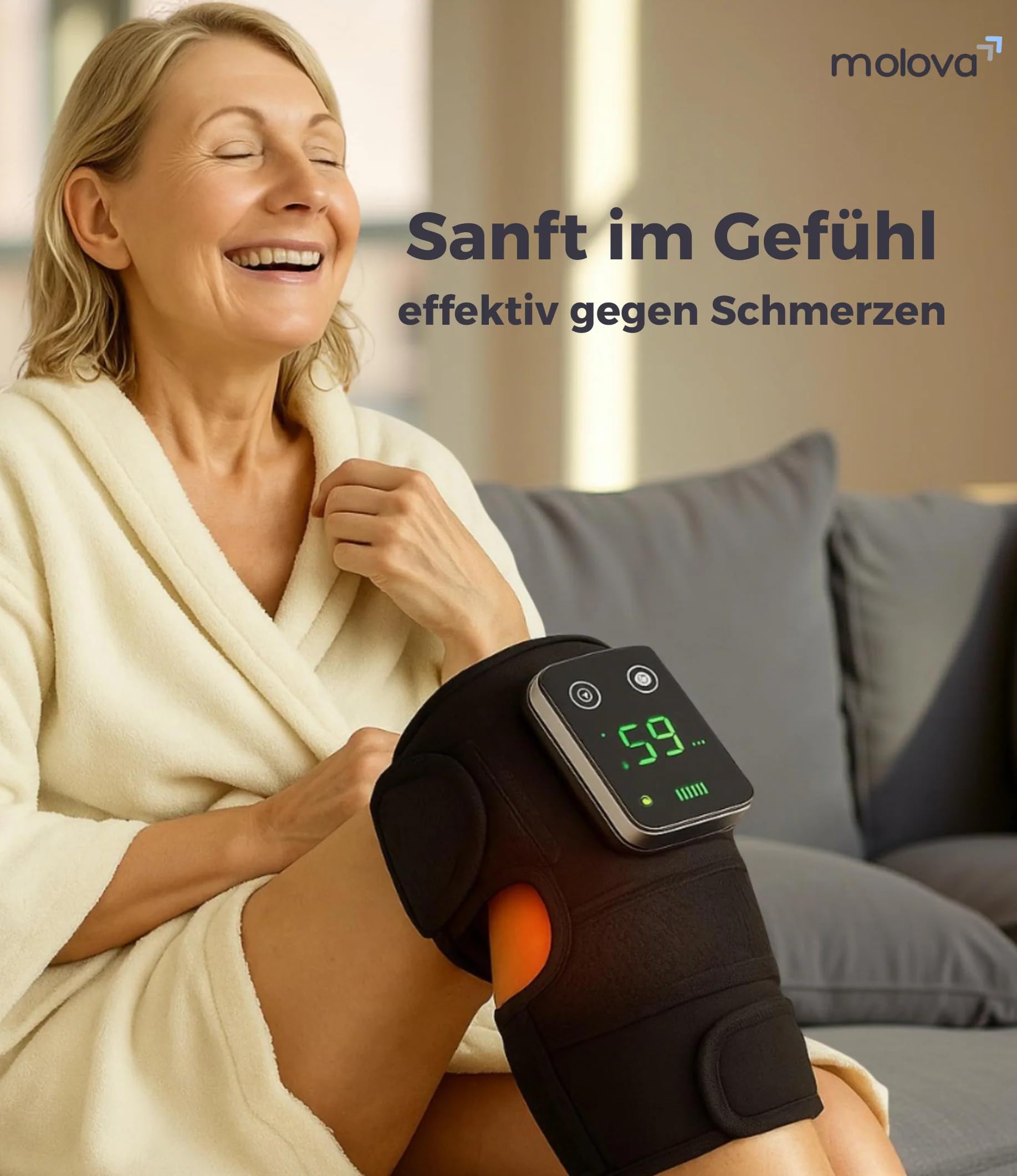 Molova MediWave Beheiztes Kniemassagegerät mit Vibration – Kniebandage für Entspannung und Schmerzlinderung, 3 Heizmodi für Knie, Ellenbogen und Schulter.