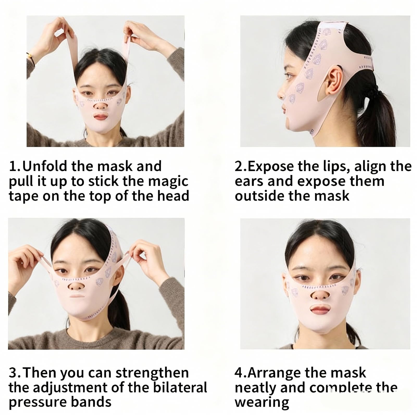 Reductor de papada mentonera V-Line lifting face mask transpirable y reutilizable, face tape ajustable definidor de mandíbula jawliner, máscara facial reafirmante mujer rosa
