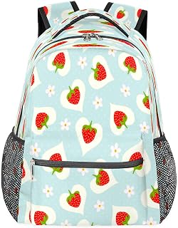 Mochilas para meninos e meninas, mochila escolar com vários bolsos, floral, flor de morango, impermeável, com alça de ombro ajustável para viagens, caminhadas, acampamento, Multi, Medium