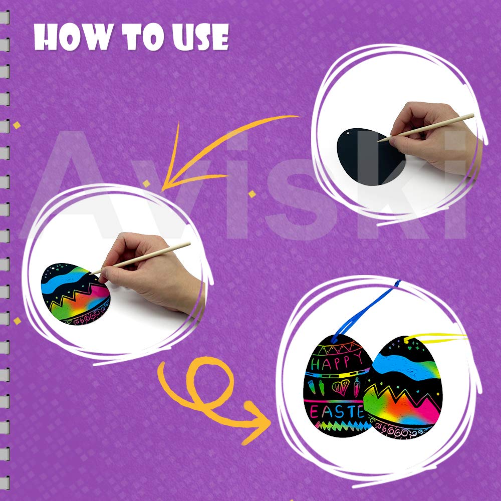 56 Pasen Kraskaartjes Met Linten – Regenboog Scratch Art – Met Paaseieren, Konijntjes En Mandjes – Knutselpakket Voor Paasdecoratie – 4 Sets Van 14 Kaarten