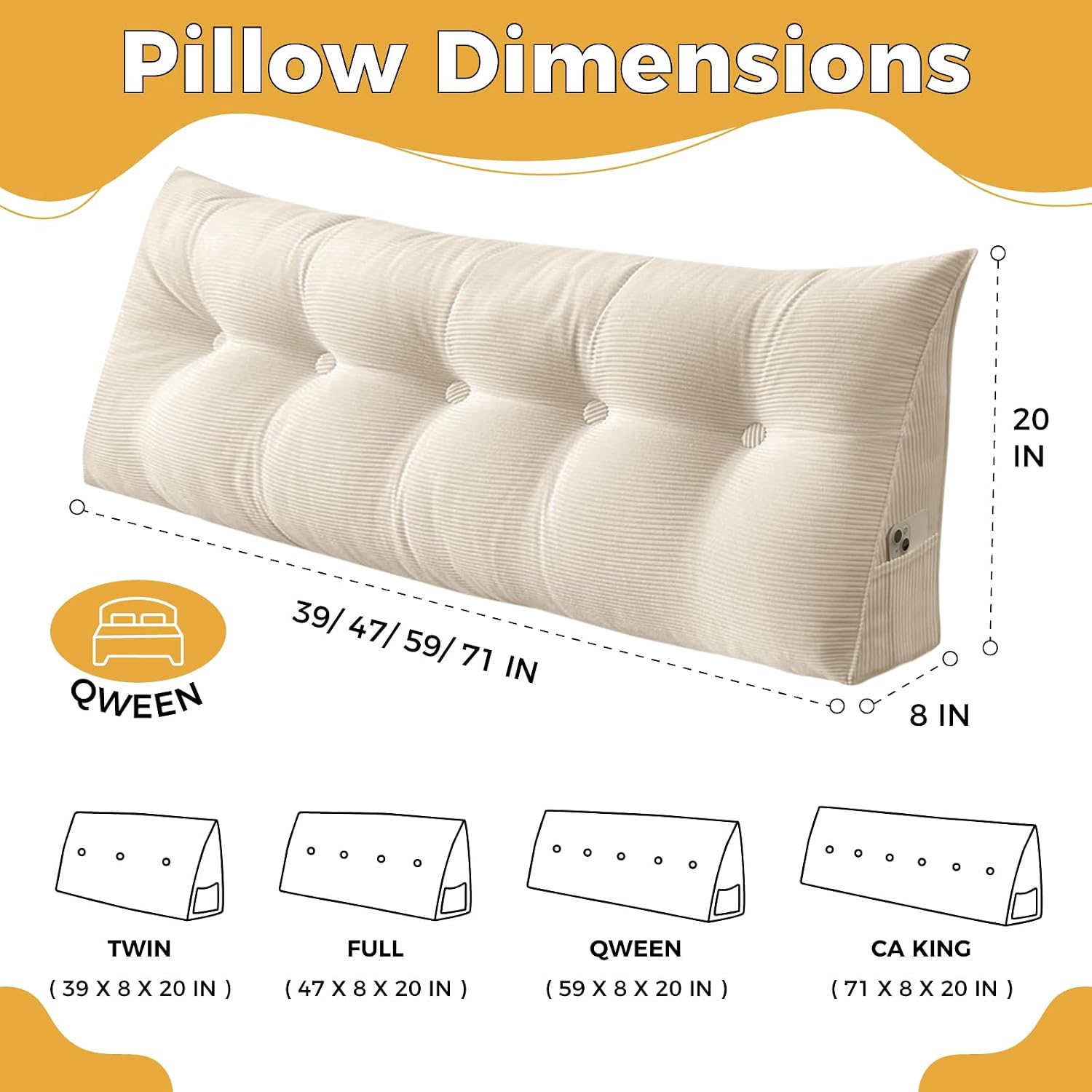 Large Bed Wedge Headboard Pillow Twin College Dorm Reading Pillow Triangular Lumbar Cushion Body Positioning for Daybed Bunk Bed