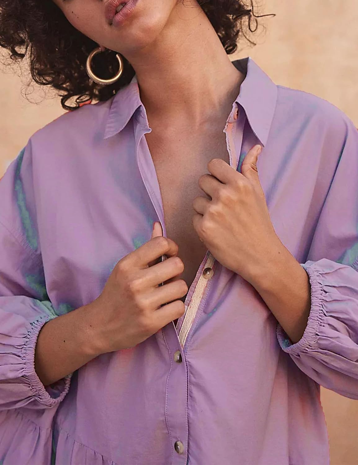 Zontroldy Women's Oversized Casual Collared Babydoll Mini Dresses Puff Sleeve A-line Tiered Shirt Tunic Dress - Image 5