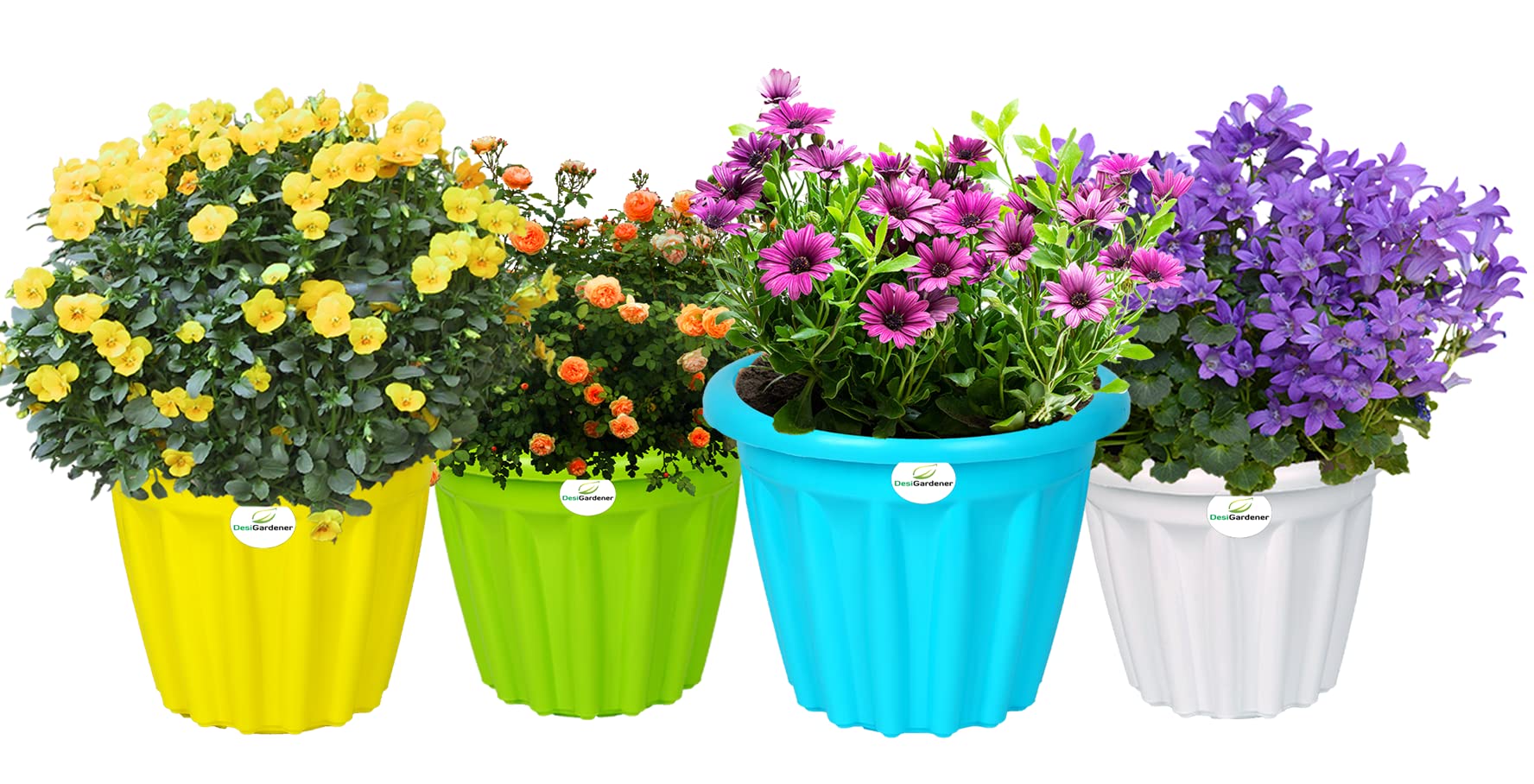 Desi Gardener 10inch Plastic Gamla/Planter/Pot | Garden Planters | Plant Container Set | Indoor Outdoor Balcony Flower Pot | Plastic Pots with Saucers Multicolor Planters(Set of 4) (B0B7TL1HTY) Amazon Price History, Amazon Price Tracker