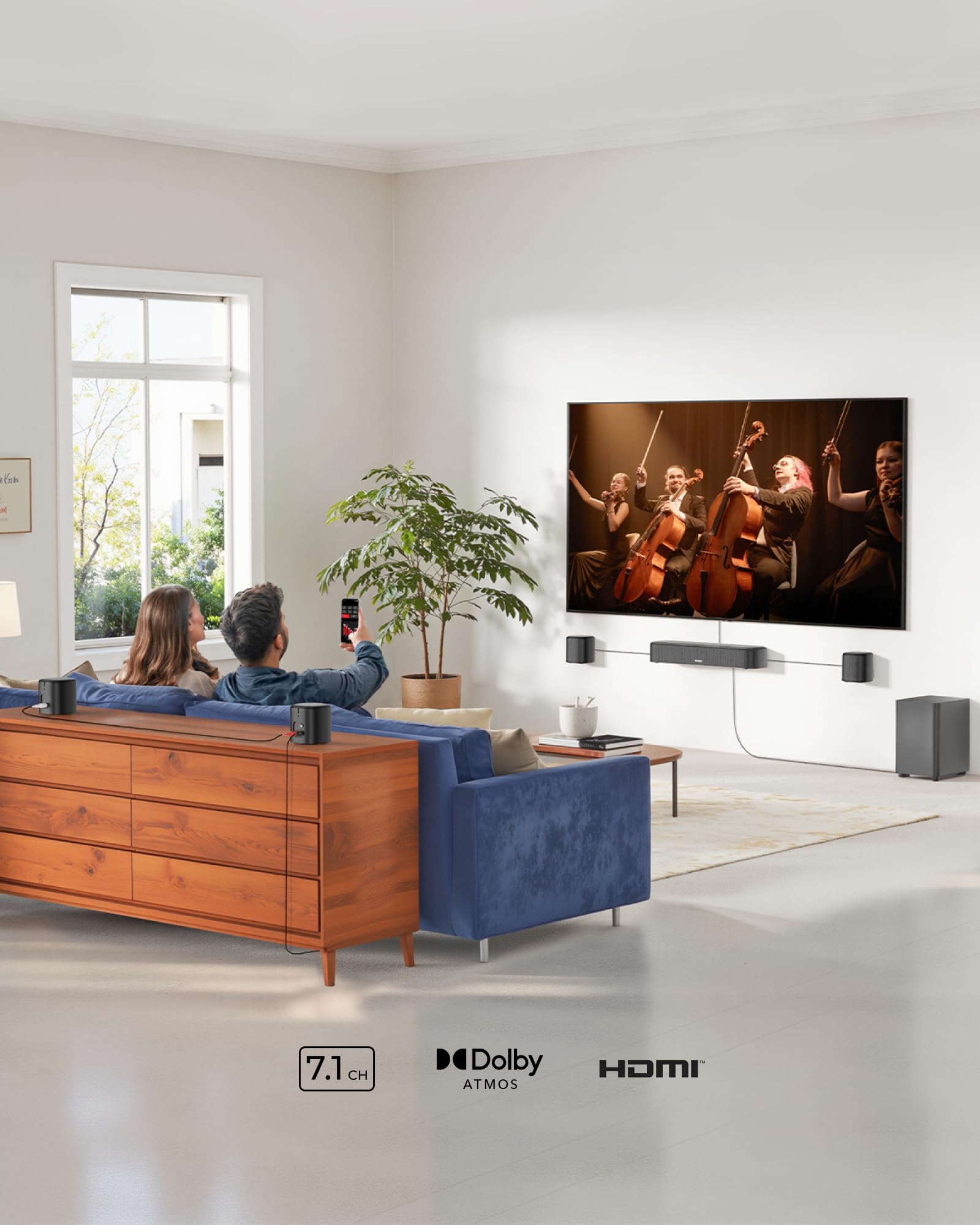 ULTIMEA 7.1ch Soundbar con Dolby Atmos, Soundbar TV con Subwoofer e 4 Altoparlanti Surround, Sistema Audio Surround 3D per Home Cinema, HDMI eARC, Bluetooth 5.3, app, Aura A60