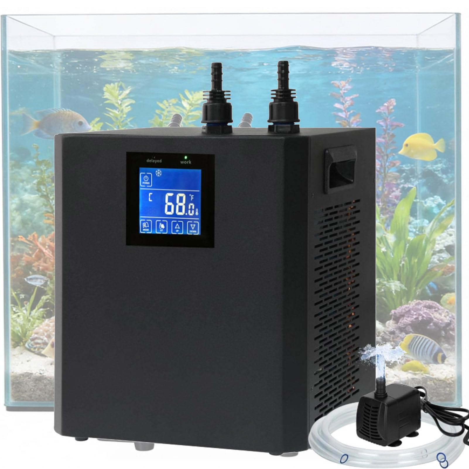 1/3 HP Aquarium Chiller, 79 Gallons 300L Water Cooling System Set, Quiet Compressor Refrigeration for Indoor Hydroponics, Axolotls and Coral Reef Tanks, Precise Water Climate Control Solutions