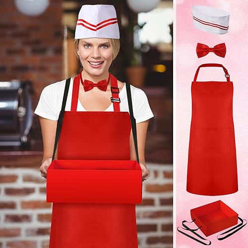 Miniatura 6 de SATINIOR 4 piezas de disfraz de camarero para adultos, hot dog Soda Jerk Movie Night Waiter Cosplay disfraz de carnavales de los años 50, fiesta de