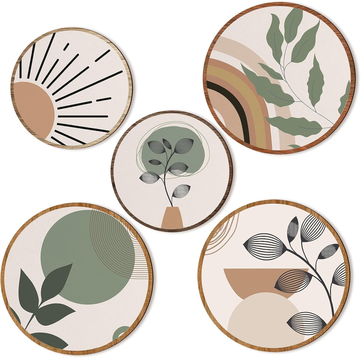 uniro Sage Green Boho Wall Decor, Wooden Wall Art Bohemian Wall Hanging Decor for Living Room, Bedroom, Bathroom, Farmhouse Geometric Minimalist Green Wall Decor, 10'' and 8'' Aesthetic Wood Wall Hangings for Apartment Nursery