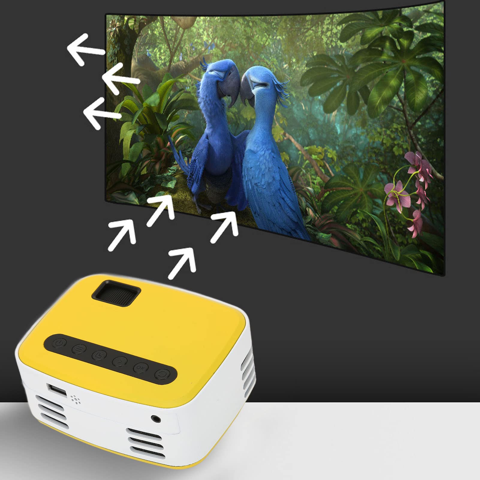 Mini Proiettore, Mini Proiettore Portatile 1080P con Altoparlante Integrato, Proiettore Cinematografico da 20000 Ore Compatibile con Smartphone per Viaggi in Campeggio a Casa(Spina UE)