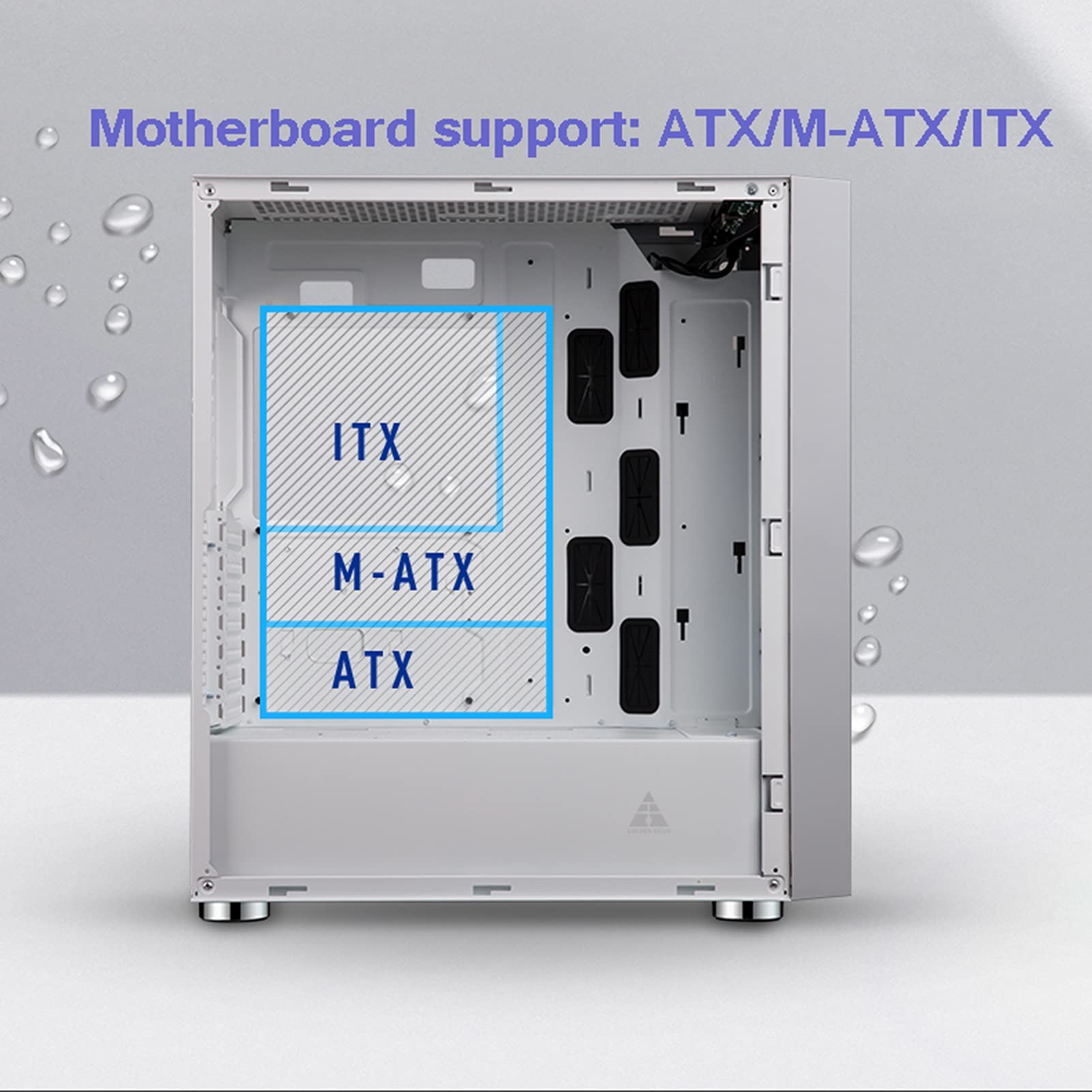 Komputerowa Obudowa, Mid-Tower ATX/M-ATX/ITX Case Gaming PC, W Pełni Przezroczysty Panel Boczny, 8 Pozycji Wentylatora, Chłodzenie Pomocy Technicznej