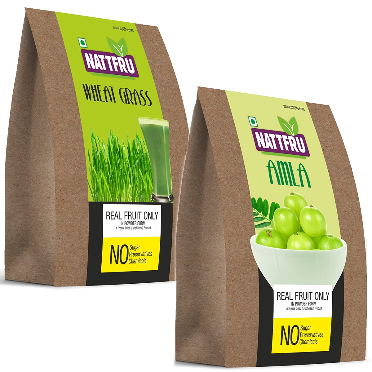 Nattfru Wheat Grass and Amla Juice Powder, Organic, 100% Natural and Real Fruit, No Preservatives - (14gm + 20gm)-image-17