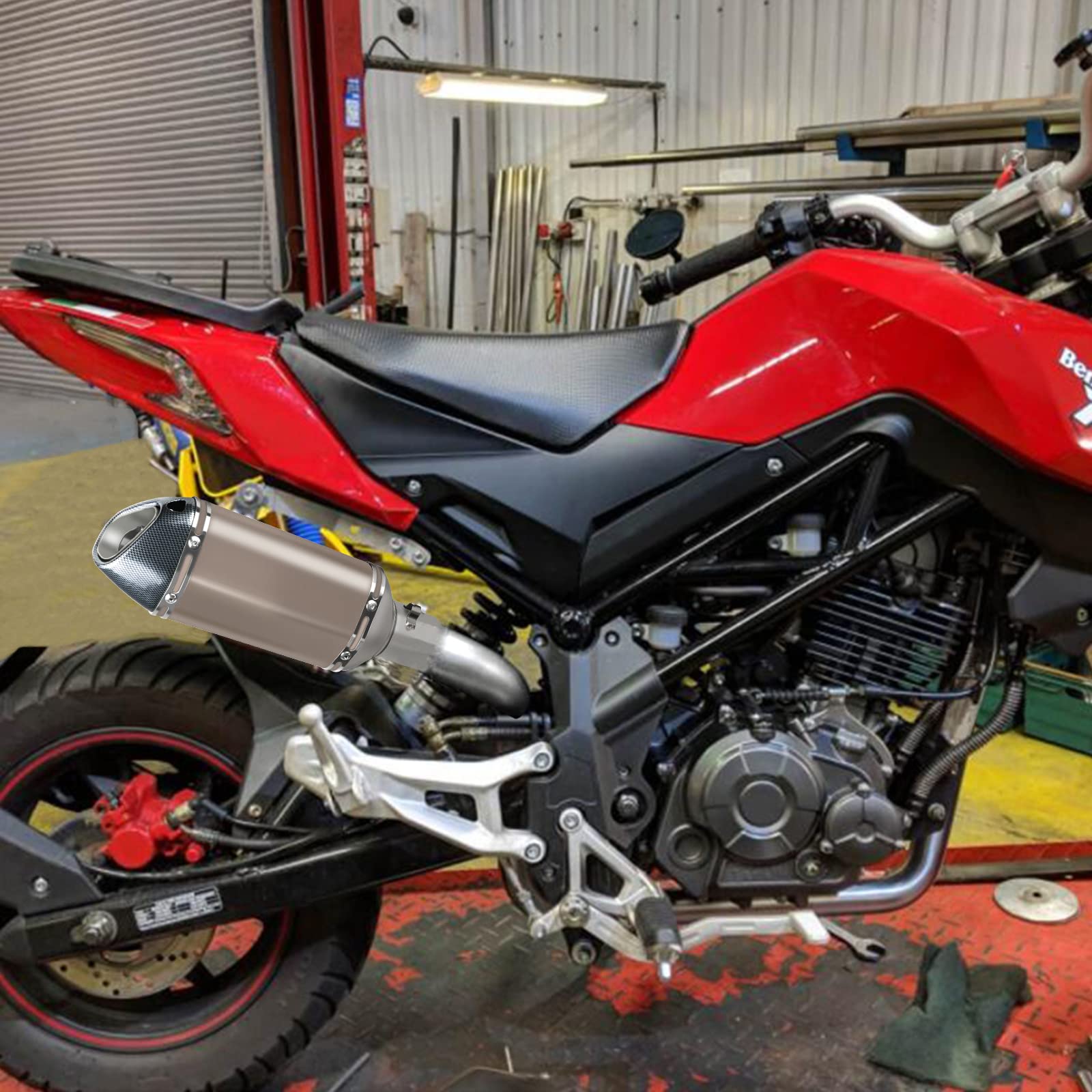 Tubo di Scarico Silenziatore Moto da 31 cm, Universale con Interfaccia 38-51MM per Moto da Cross e da Strada, Scooter, Quad