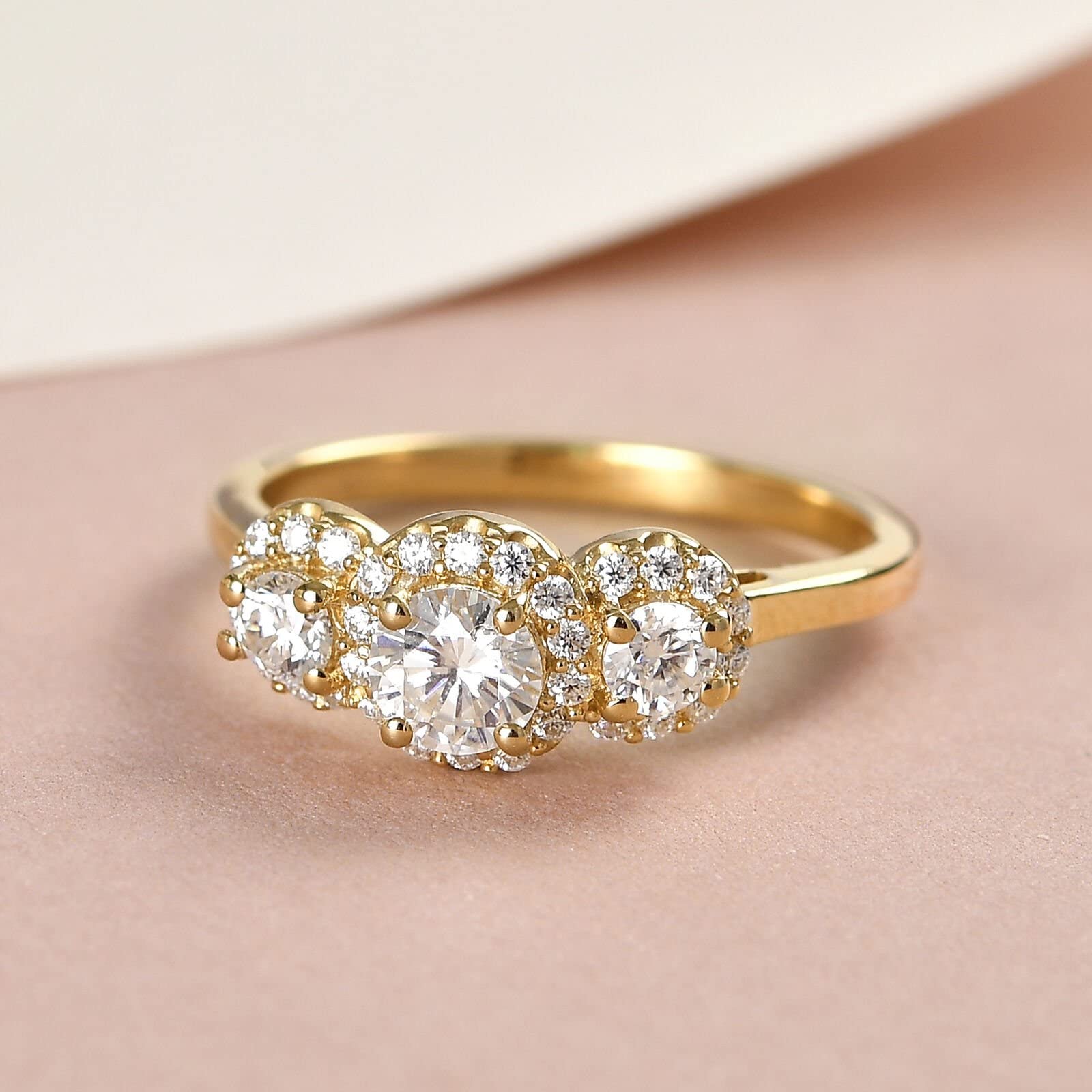 TJC Moissanite anello di fidanzamento da donna in trilogy halo design platino e oro placcato oro 925 anello nuziale da donna con confezione regalo
