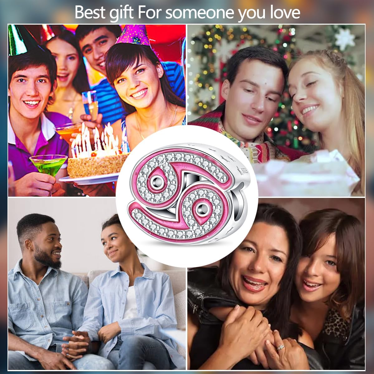 925 Sterling Silver Zodiac Signs Charms Fits Pandora Bracelets Constellation Bead Charm for Bracelets Necklace Pink with 5A Cubic Zirconia for Women Birthday Ceremony DIY Jewelry Gift - Image 6