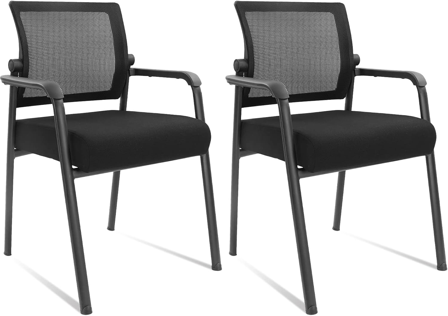 Desk Chair No Wheels with Adjustable Mesh Backrest, Arm Chair with Ergonomic Lumbar Support and Thickened Seats Cushion, Waiting Room Chairs for Office School Church Guest Reception, 2PACK
