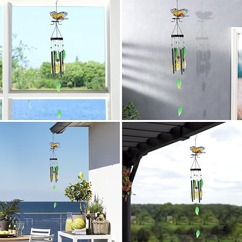 Miniatura 6 de Campanillas de viento de mariposa para tubos de metal exteriores, campanillas de viento de vidrio, decoraciones al aire libre para patio, jardín,