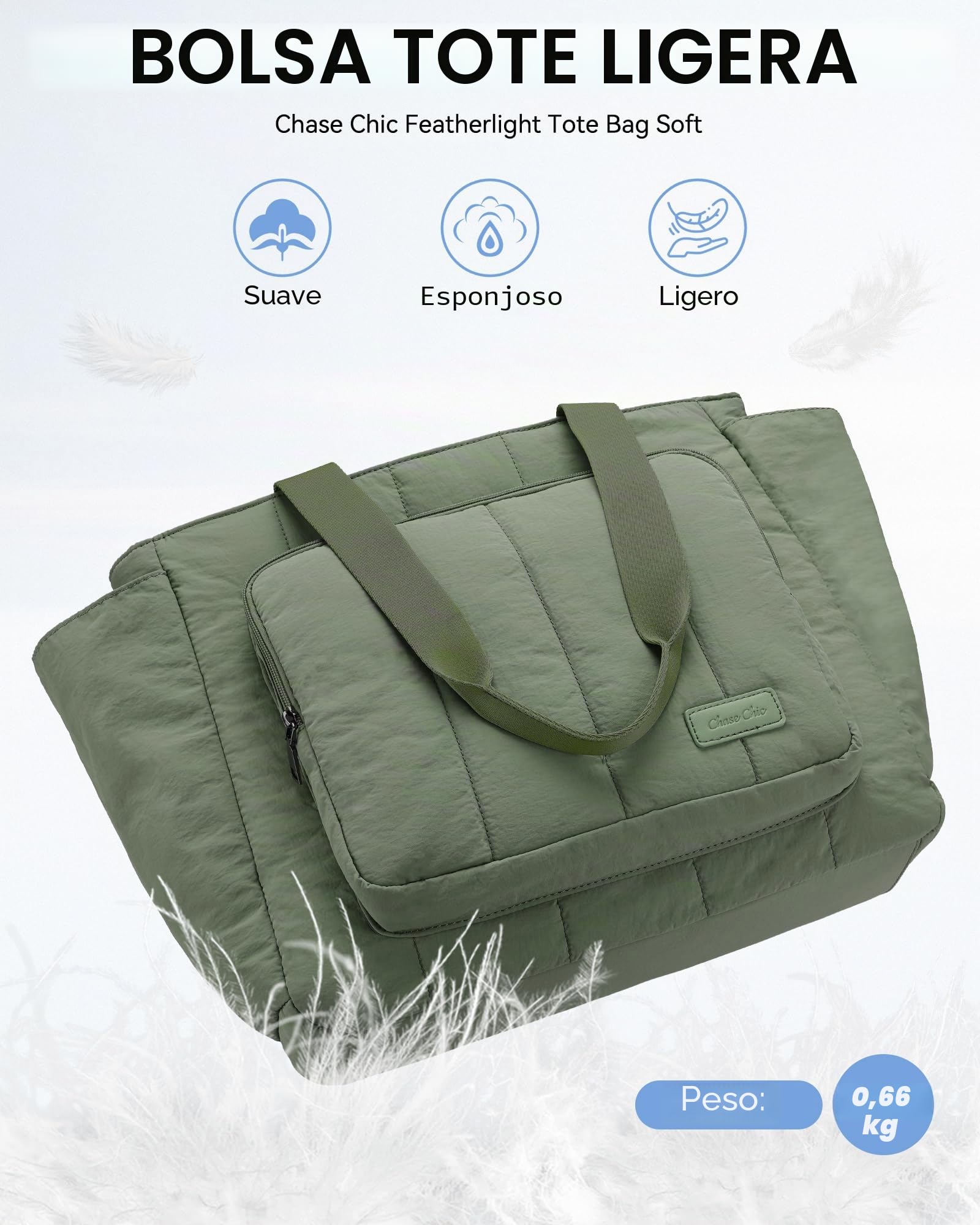Chase Chic Bolso Mujer, Grande Tote Bag Puffer Bolsa Deporte Mujer Bolsos Acolchado Bandolera Shopper Viaje para Universidad
