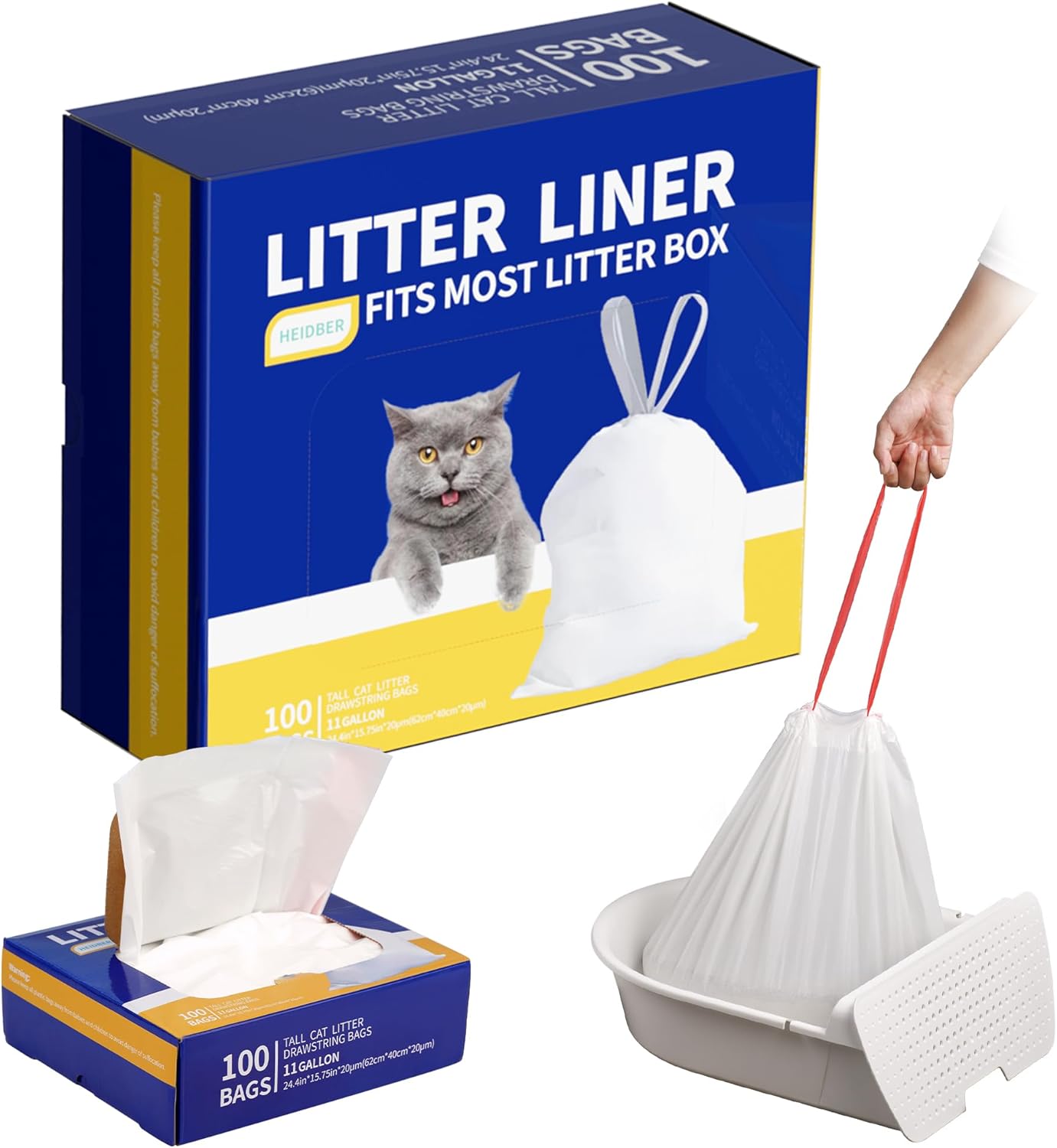 HEIDBER Drawstring Litter Liner Bags 100 PackCat Litter Box Liner Bags