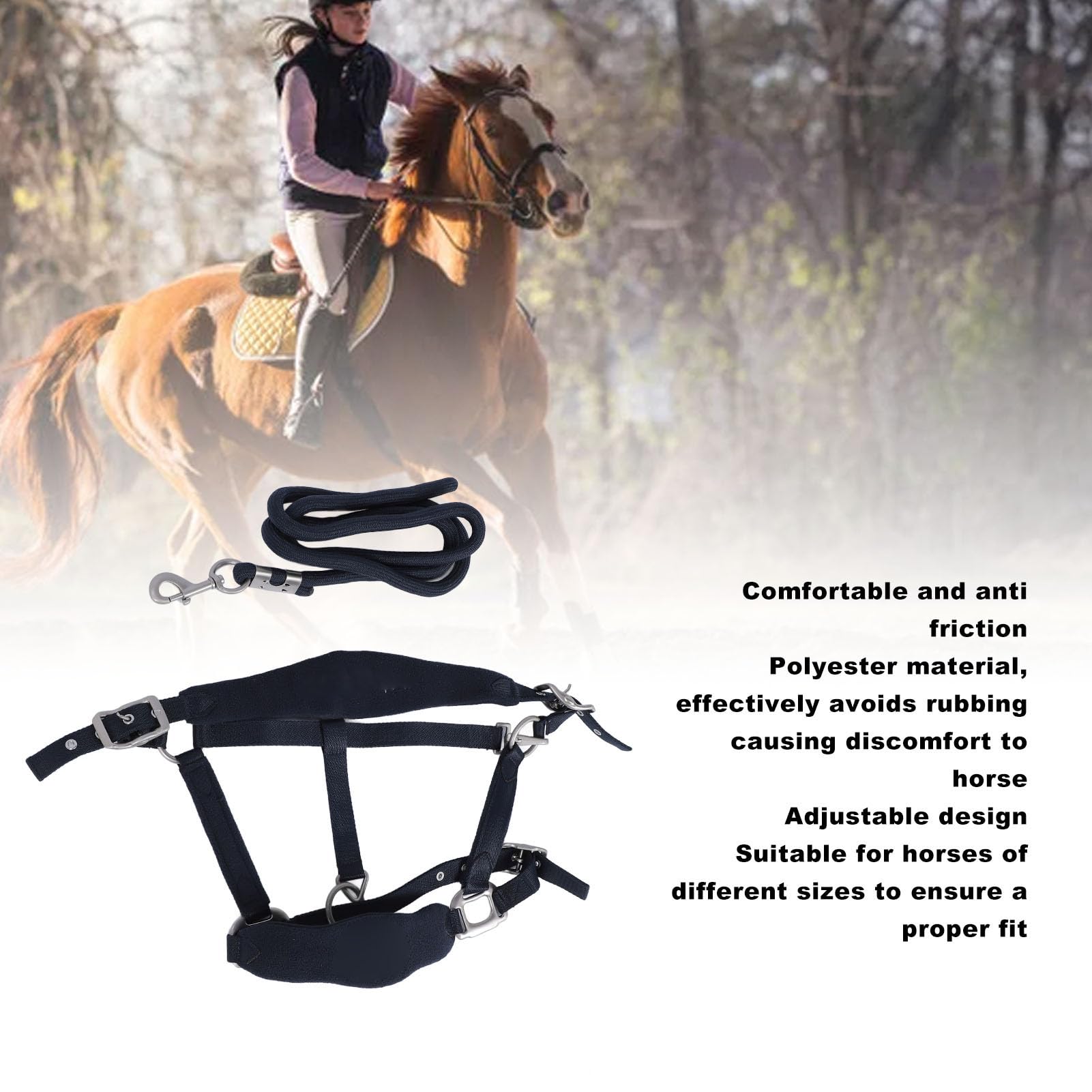 Asixxsix Cabestro de Caballo Ajustable, Banda para la Nariz Acolchada, Cojín para la Cabeza, Cabestro de Entrenamiento de Poliéster con Correa de 2 M, para