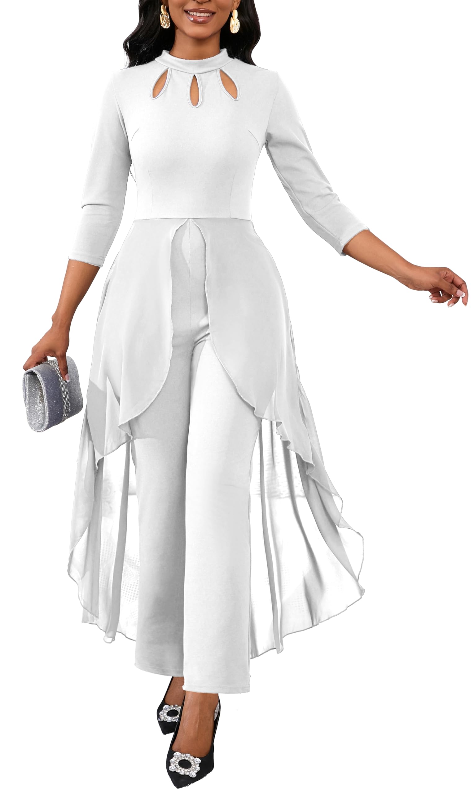 Bttup Jumpsuits for Women Dressy Hight Waist One Piece Casual Straight Long Pants Wide Leg Pants Elegant Jumpsuit Romper