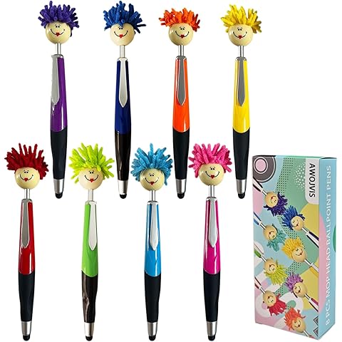 Pens,ballpoint pen,8pcs Mop Head Ballpoint Pens, Funny Mophea Topper Pen with Plush...