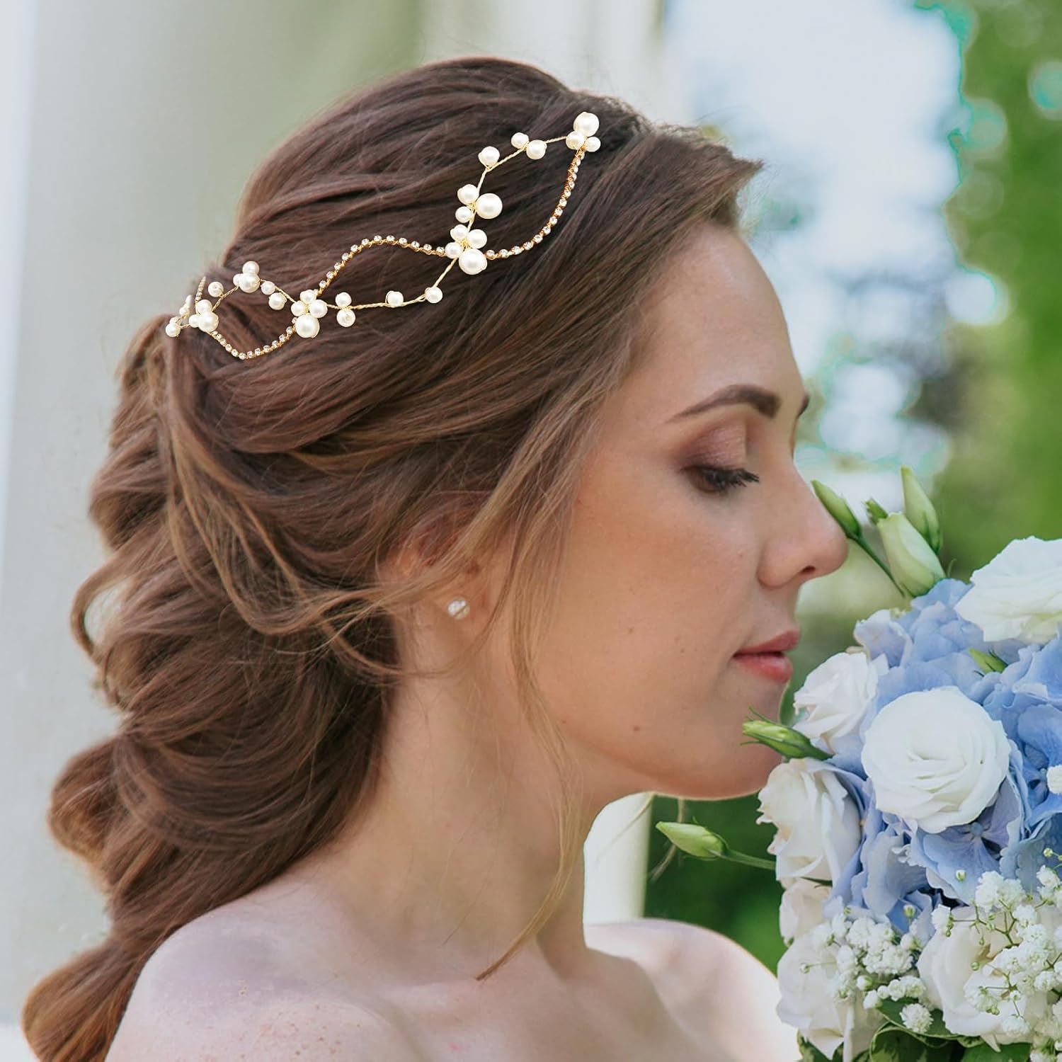 BETITETO Bridal Gold Vine Headband Wedding Elegant Pearl Rhinestone Headpiece Hair Accessories for Women - Image 8