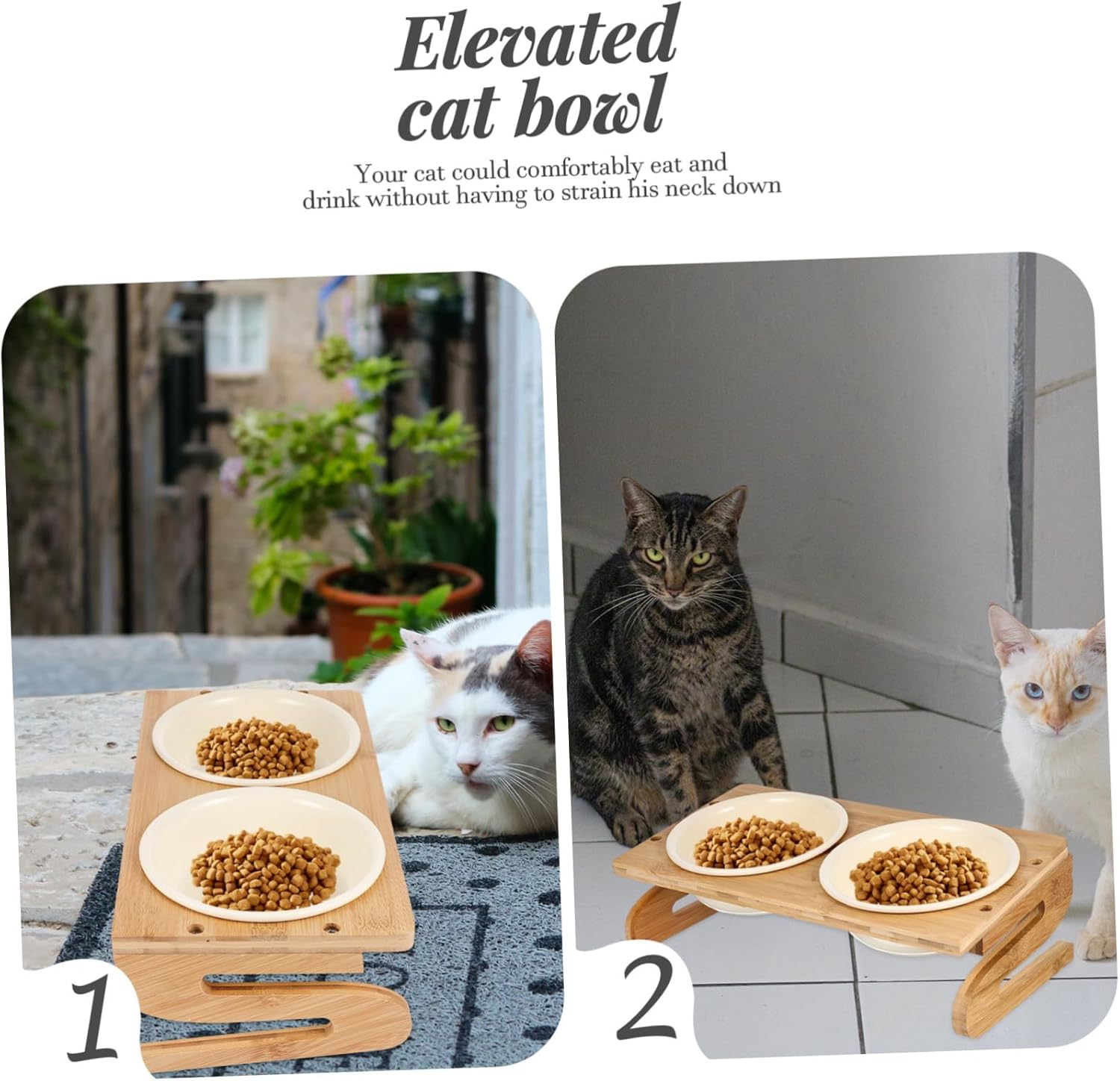 BESPORTBLE Elevated Cat Feeding Bowl Raised Cat Bowl Ceramic Pet Wood Rack Feeding Accessory